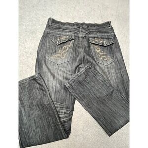 City ink Mens Black Embroidered Flap Pocket Denim Jeans Size 38 Faded Streetwear